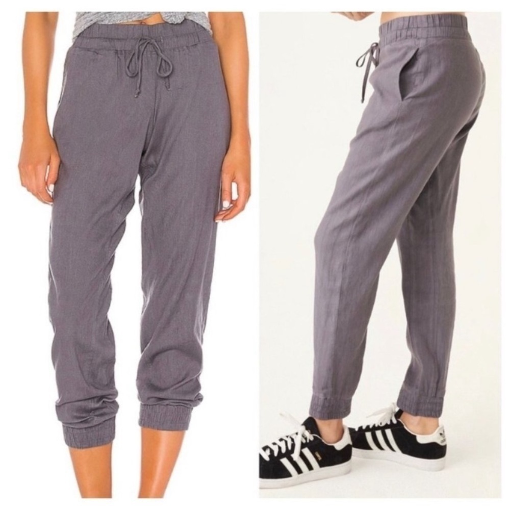 Monrow Linen Jogger Pants Revolve Size Small Drawstring Gray Sz XS